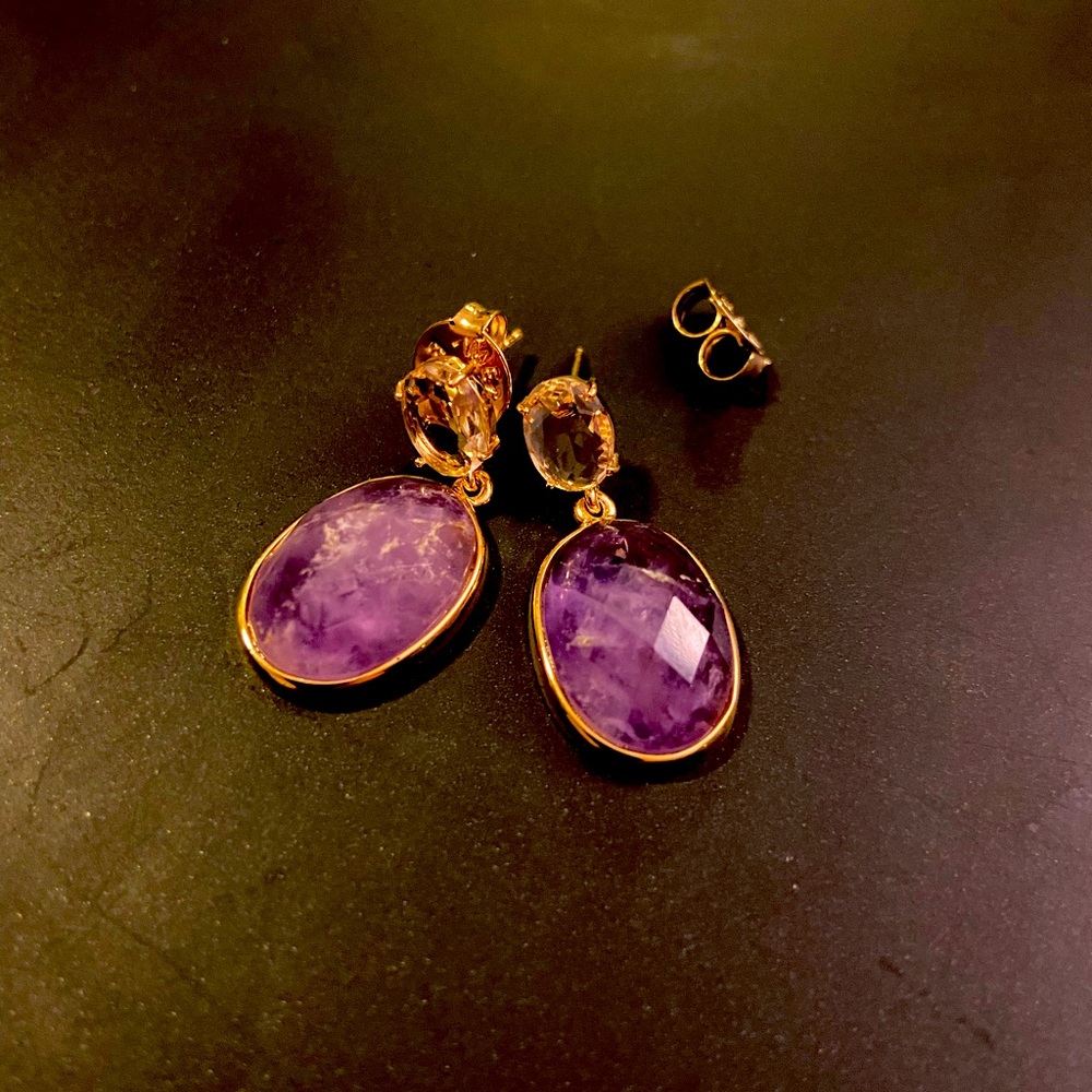 Earrings with natural stone amethyst from Brazil